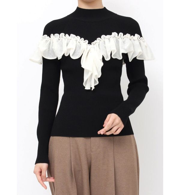 LAGUNAMOON「バイカラーラッフルニットプルオーバー」|ニット・セーター|