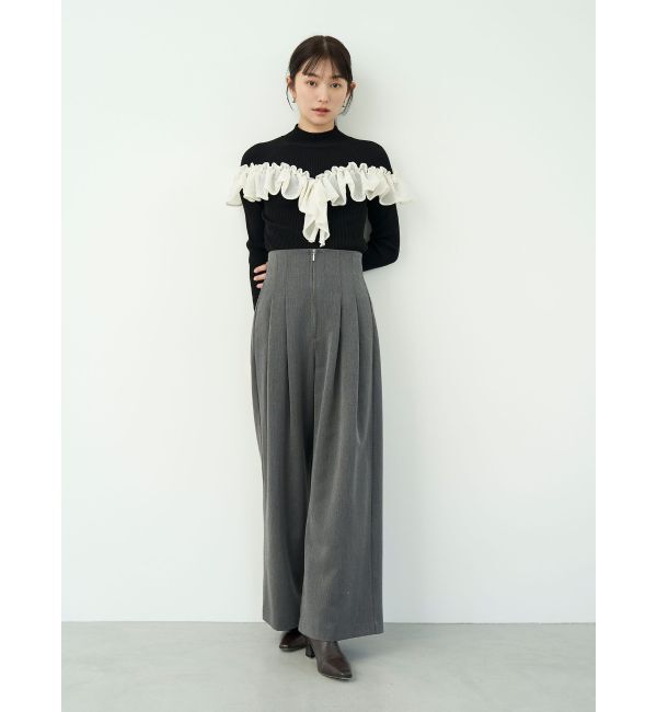 LAGUNAMOON「バイカラーラッフルニットプルオーバー」|ニット・セーター|