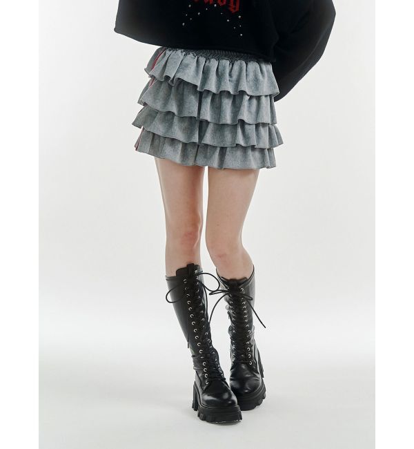 jouetie「ベロアラインティアードミニスカート【セットアップ対応】」|スカート|グレー