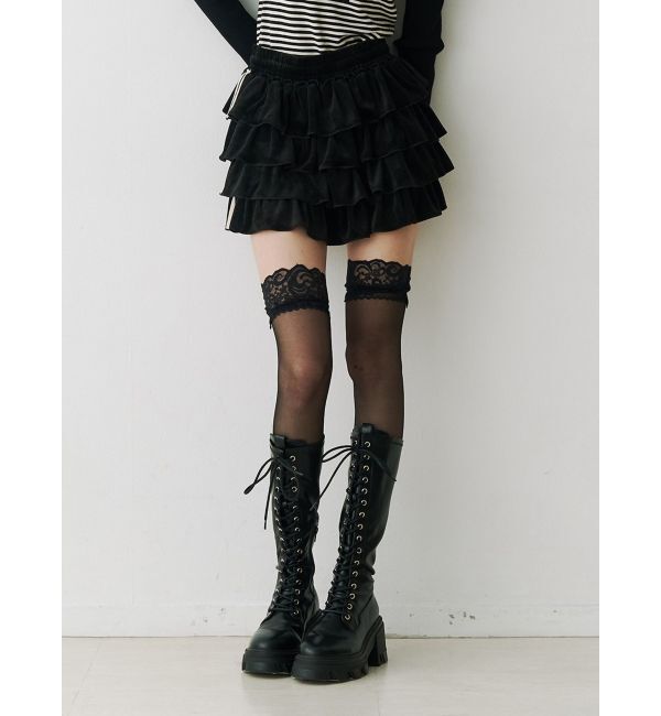 jouetie「ベロアラインティアードミニスカート【セットアップ対応】」|スカート|ブラック