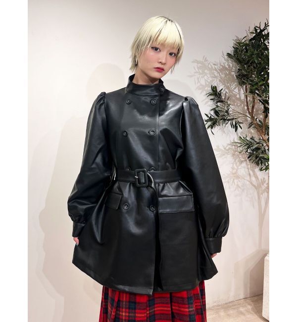 jouetie「フェイクレザーAラインジャケット」|ライダースジャケット|ブラック