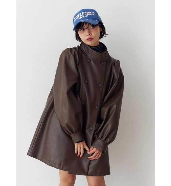 jouetie「フェイクレザーAラインジャケット」|ライダースジャケット|