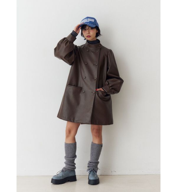 jouetie「フェイクレザーAラインジャケット」|ライダースジャケット|