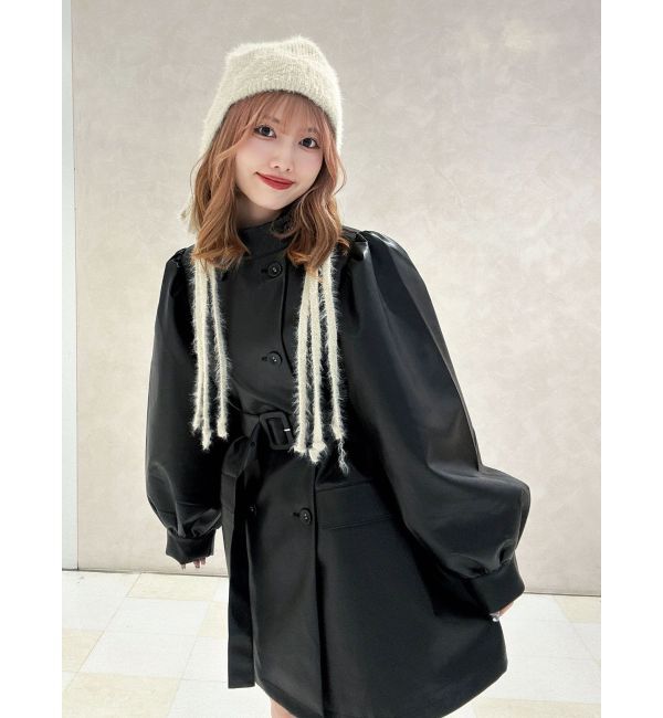 jouetie「フェイクレザーAラインジャケット」|ライダースジャケット|