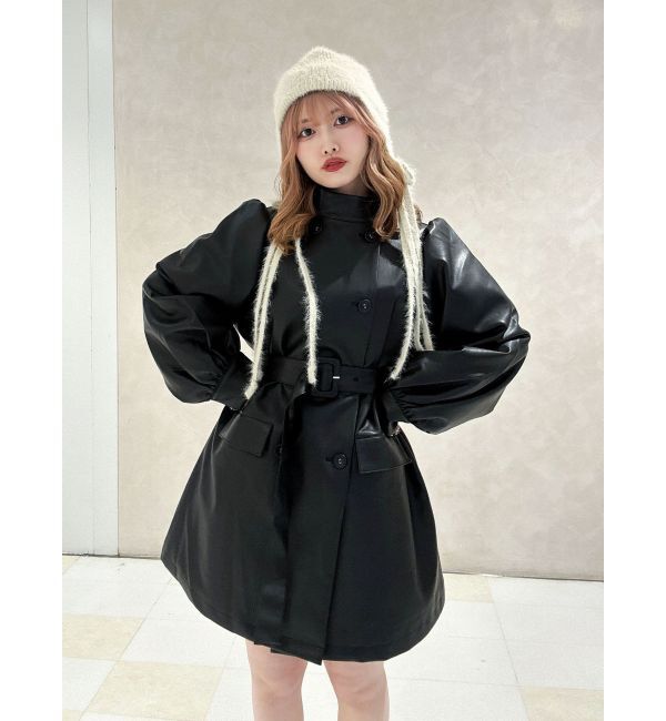 jouetie「フェイクレザーAラインジャケット」|ライダースジャケット|