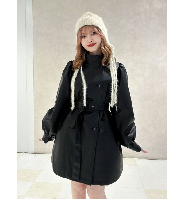 jouetie「フェイクレザーAラインジャケット」|ライダースジャケット|