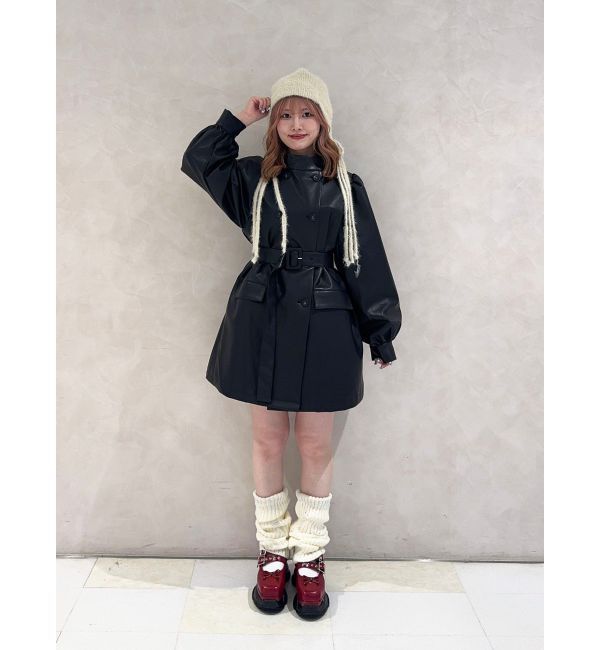 jouetie「フェイクレザーAラインジャケット」|ライダースジャケット|