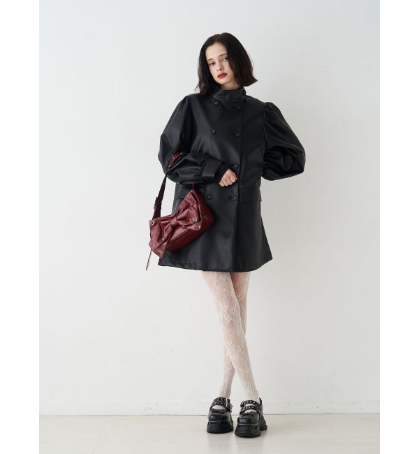 jouetie「フェイクレザーAラインジャケット」|ライダースジャケット|