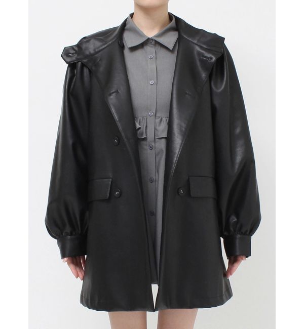 jouetie「フェイクレザーAラインジャケット」|ライダースジャケット|