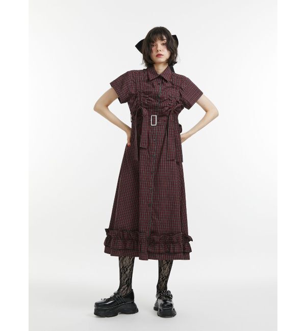 jouetie「ギャザーリボンシャツワンピース」|ワンピース|レッド