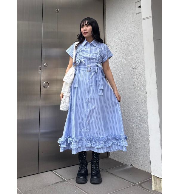 jouetie「ギャザーリボンシャツワンピース」|ワンピース|ブルー