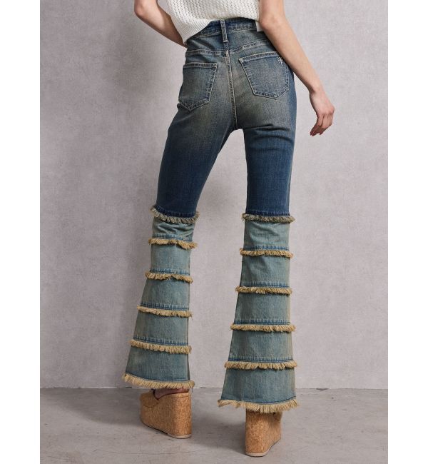 GYDA「ハイウエストTIERED FRINGEフレアデニムパンツ」|デニム|