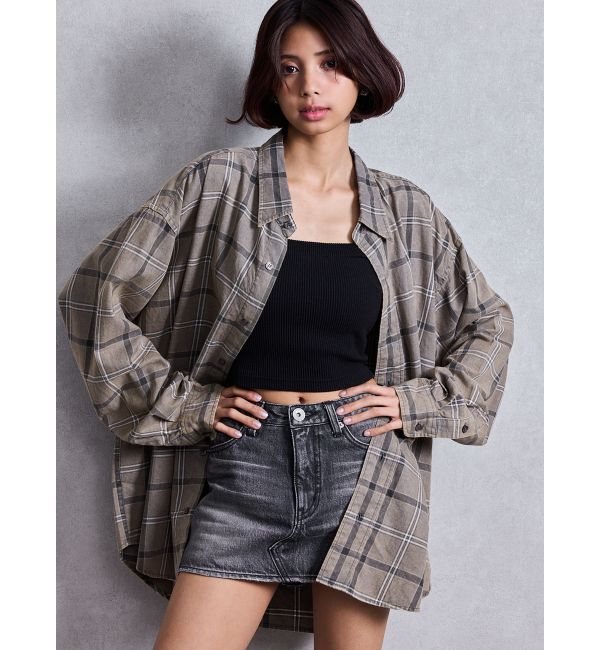 GYDA「Trad comfort checkシャツ」|シャツ・ブラウス|チャコールグレー