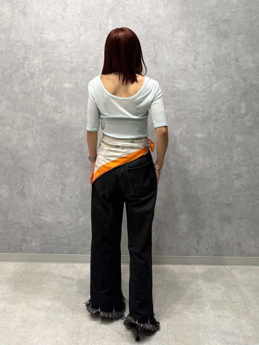 Mila Owen「裾フリンジクロップドフレアデニムパンツ」|デニム|