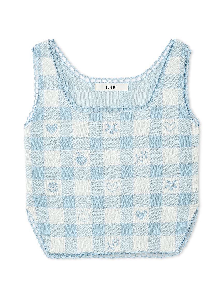 FURFUR「ギンガムジャガードプルオーバー」|ニット・セーター|SAX