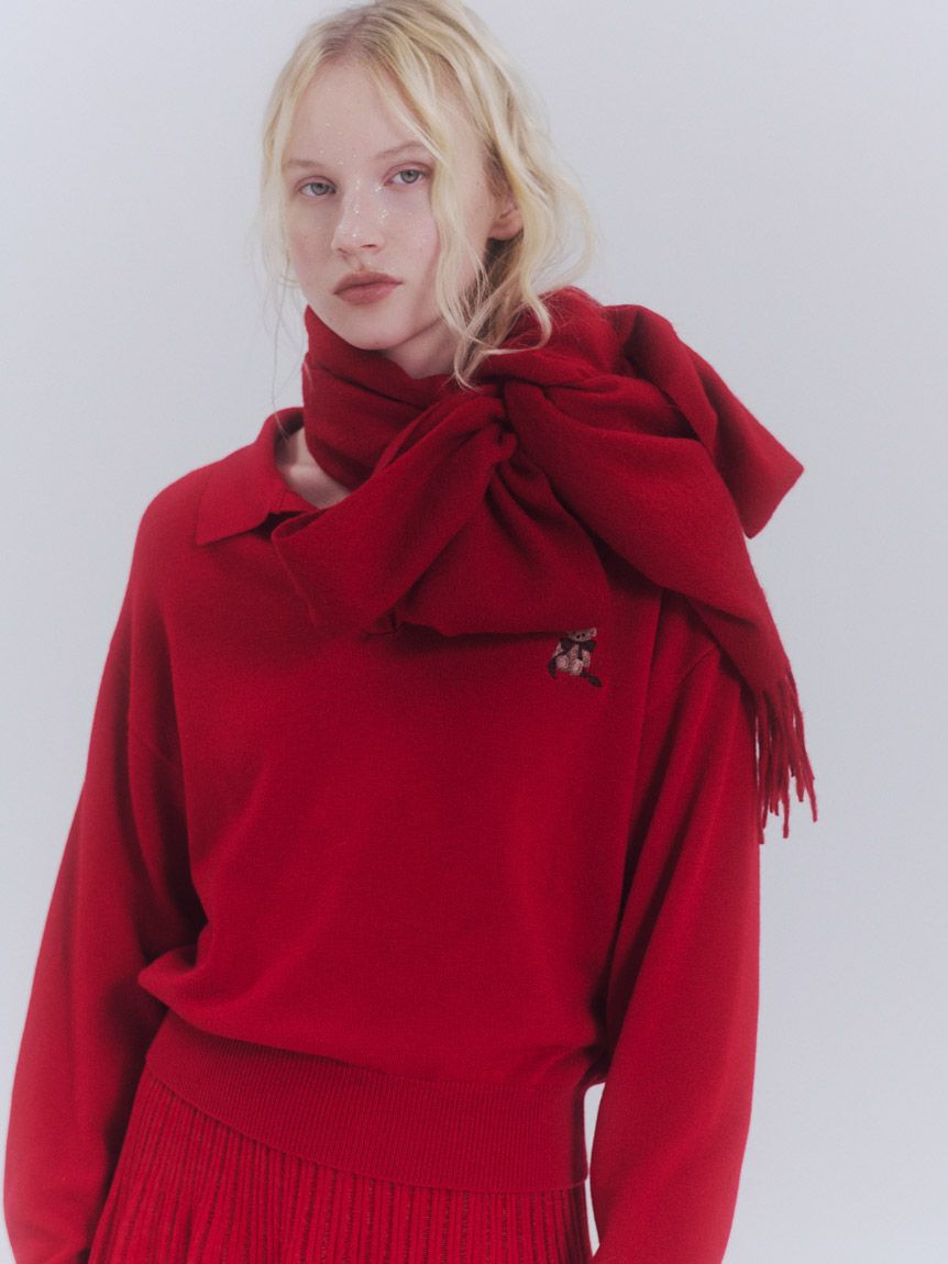 SNIDEL「カシミア混ロングリボンマフラー」|マフラー|RED