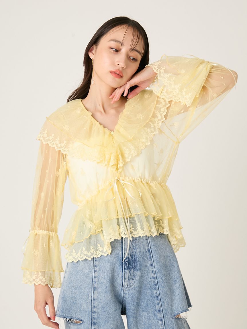 FRAY I.D「ラッフルデザインチュールエンブロイダリーブラウス」|シャツ・ブラウス|
