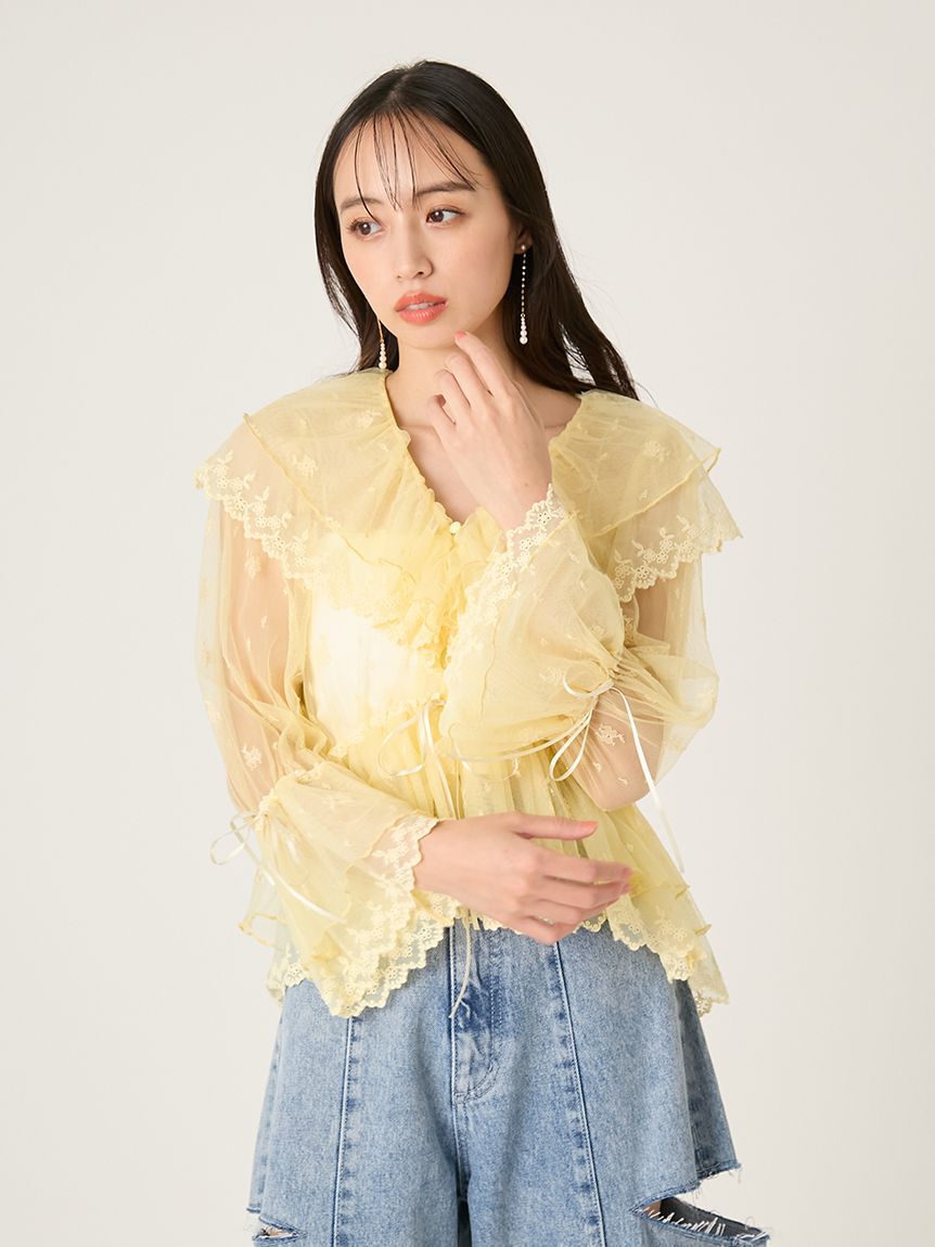 FRAY I.D「ラッフルデザインチュールエンブロイダリーブラウス」|シャツ・ブラウス|
