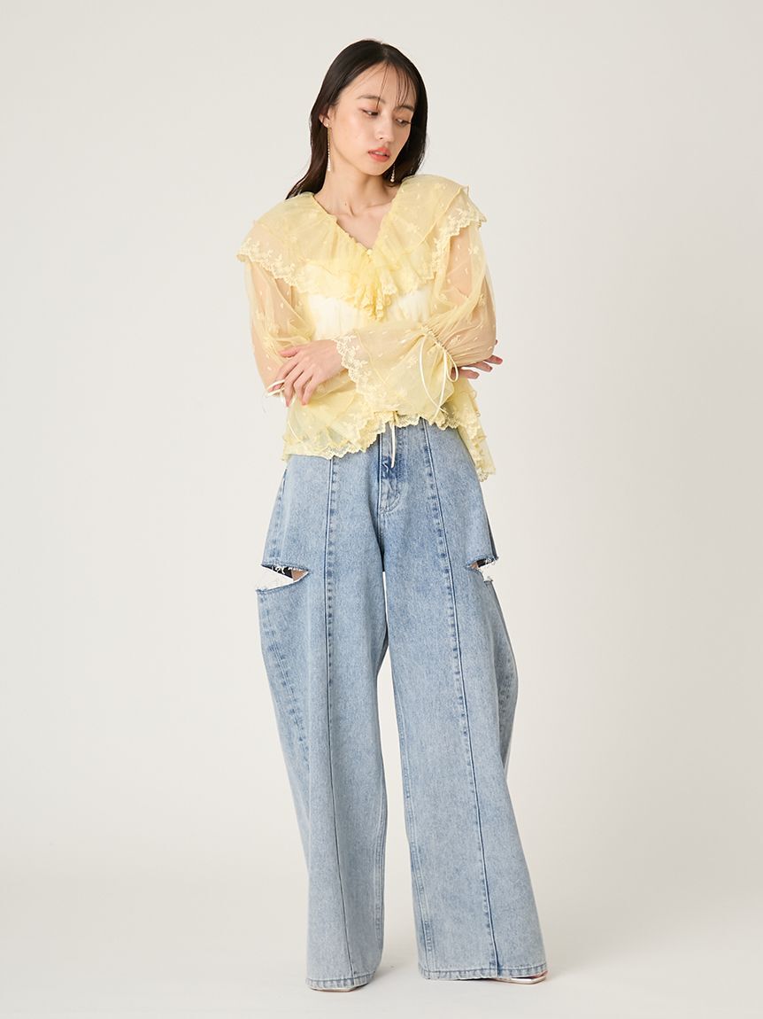 FRAY I.D「ラッフルデザインチュールエンブロイダリーブラウス」|シャツ・ブラウス|
