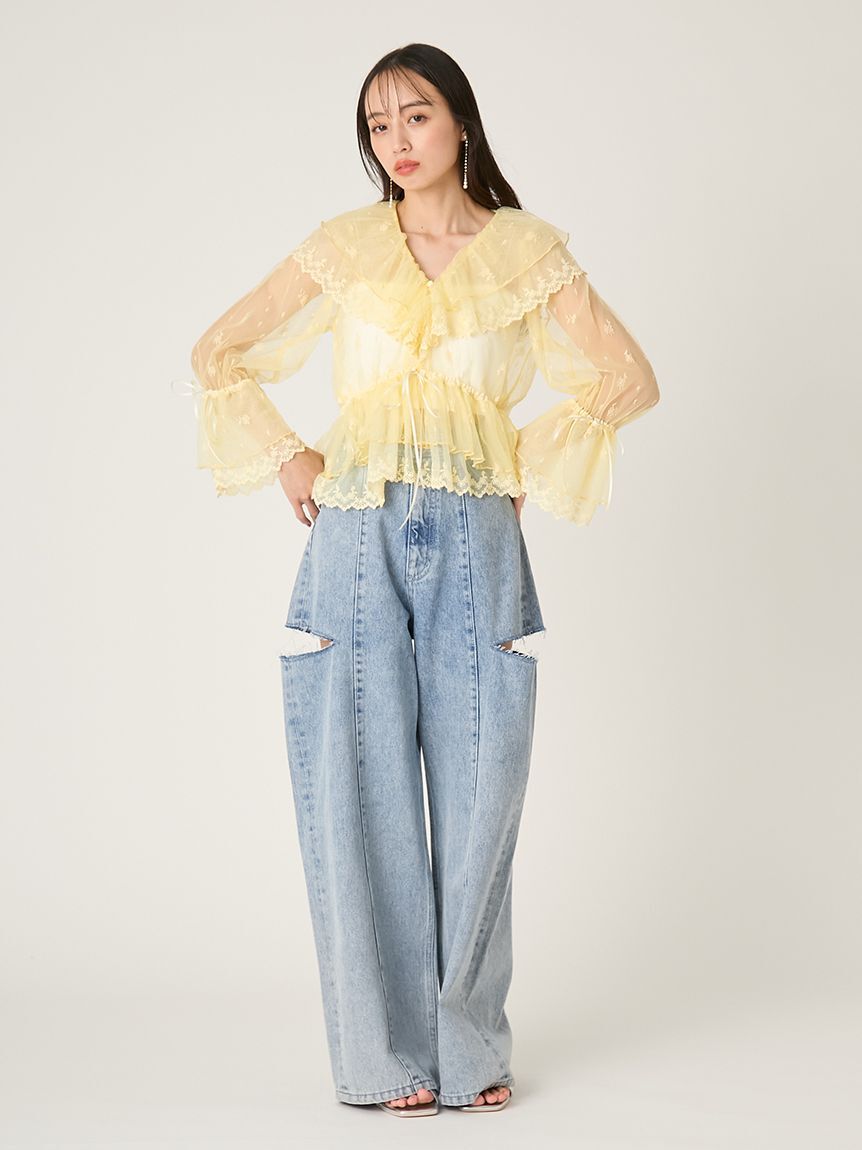 FRAY I.D「ラッフルデザインチュールエンブロイダリーブラウス」|シャツ・ブラウス|