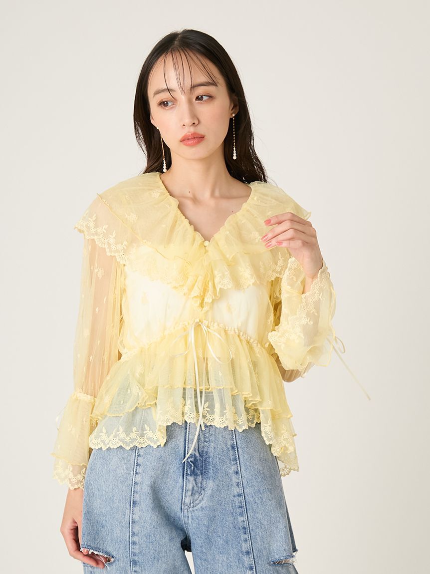 FRAY I.D「ラッフルデザインチュールエンブロイダリーブラウス」|シャツ・ブラウス|