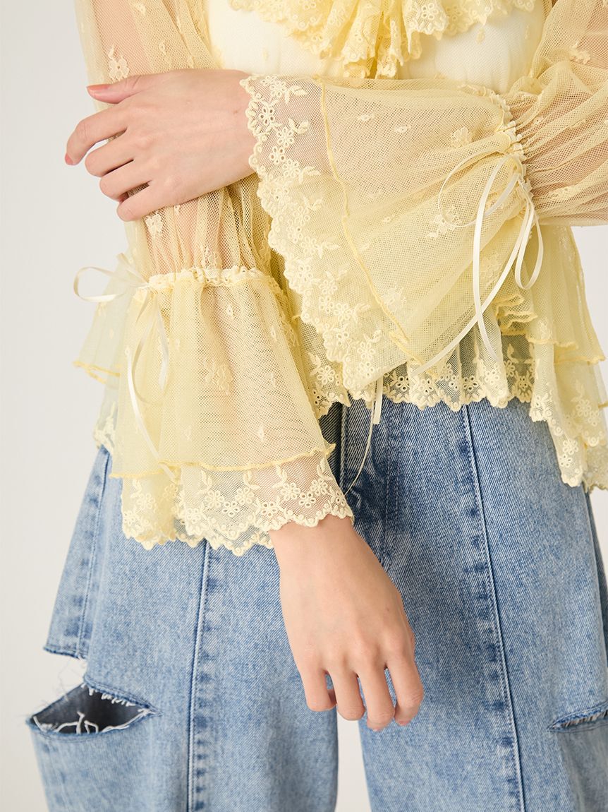 FRAY I.D「ラッフルデザインチュールエンブロイダリーブラウス」|シャツ・ブラウス|