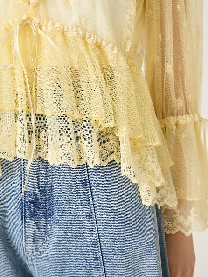 FRAY I.D「ラッフルデザインチュールエンブロイダリーブラウス」|シャツ・ブラウス|