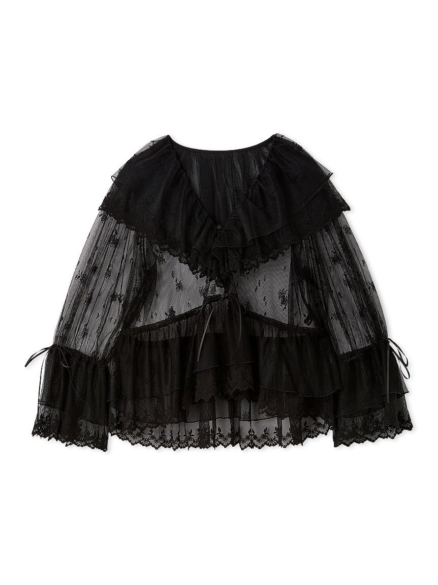 FRAY I.D「ラッフルデザインチュールエンブロイダリーブラウス」|シャツ・ブラウス|BLK