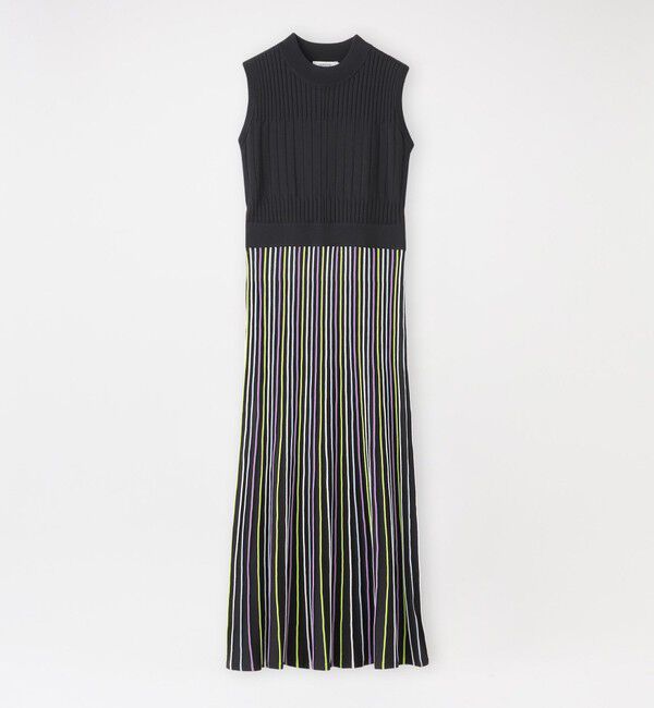  「【ドラマ着用商品】ストライプブロッキングニットドレス」|ワンピース|ブラック