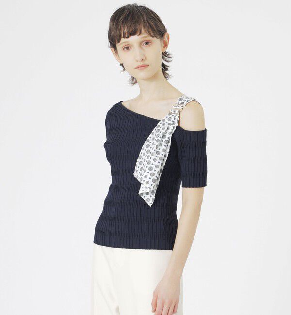  「スカーフコンビカットアウトニット」|ニット・セーター|ネイビー