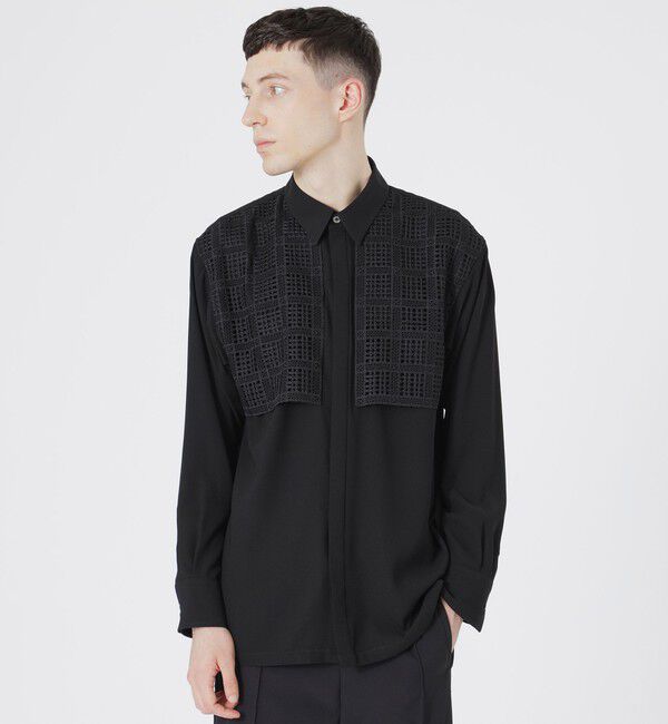  「スクエアレースコンビシャツ」|シャツ・ブラウス|ブラック
