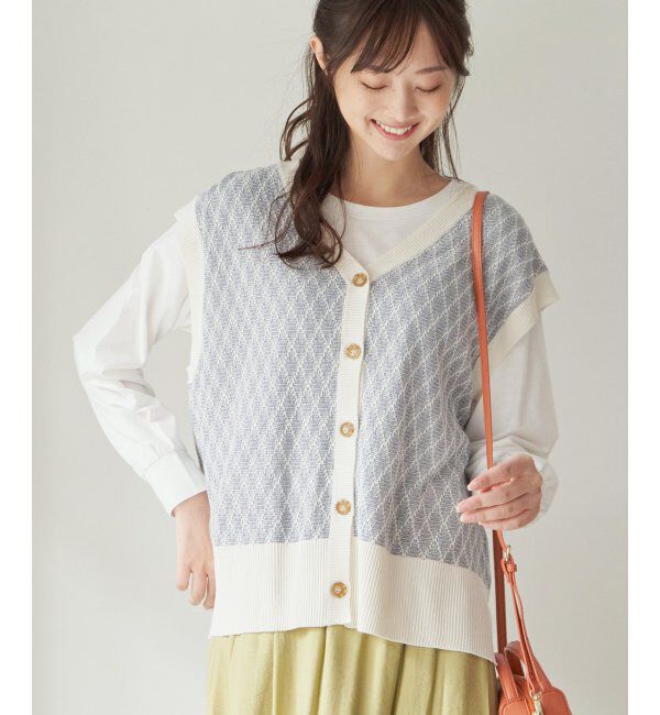 ikka「【2点セット】3WAYニットベストアンサンブル」|ニット・セーター|スカイブルー
