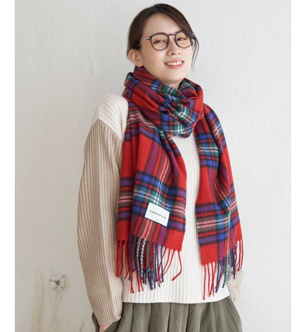 ikka「カシミヤタッチチェックマフラー」|マフラー|レッド