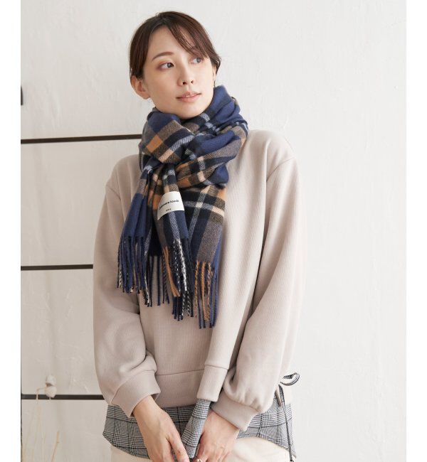 ikka「カシミヤタッチチェックマフラー」|マフラー|ネイビー