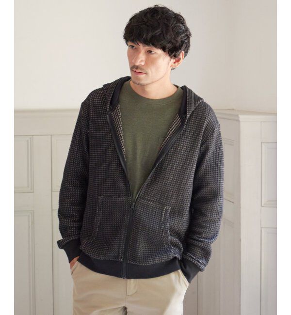 ikka「ビッグワッフルジップパーカー」|カーディガン|