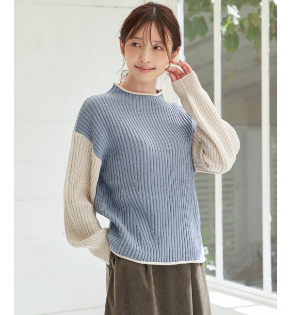 ikka「袖配色ワイドリブニットプルオーバー」|プルオーバー|