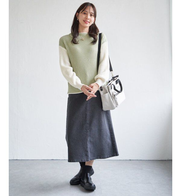 ikka「袖配色ワイドリブニットプルオーバー」|プルオーバー|