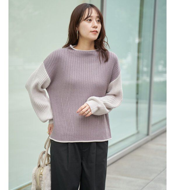 ikka「袖配色ワイドリブニットプルオーバー」|プルオーバー|
