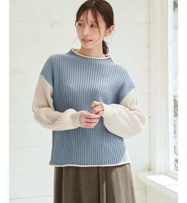 ikka「袖配色ワイドリブニットプルオーバー」|プルオーバー|