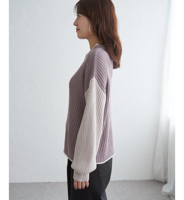 ikka「袖配色ワイドリブニットプルオーバー」|プルオーバー|