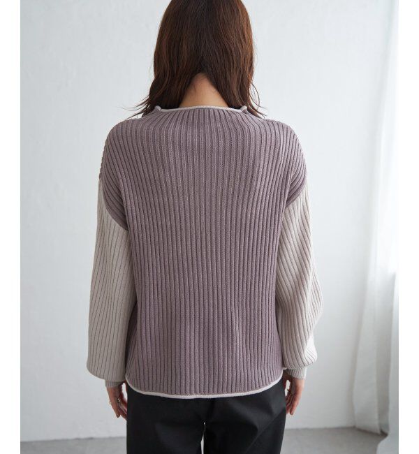 ikka「袖配色ワイドリブニットプルオーバー」|プルオーバー|