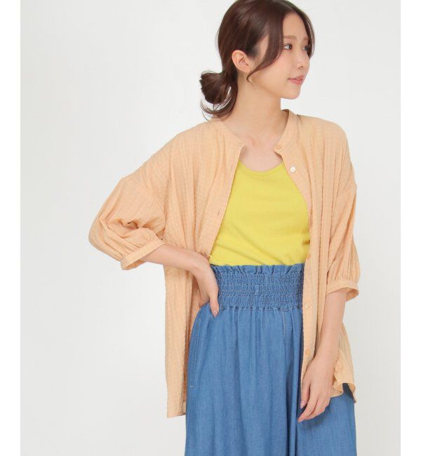 Lbc with Life「楊柳バンドカラーブラウス」|シャツ・ブラウス|オレンジ