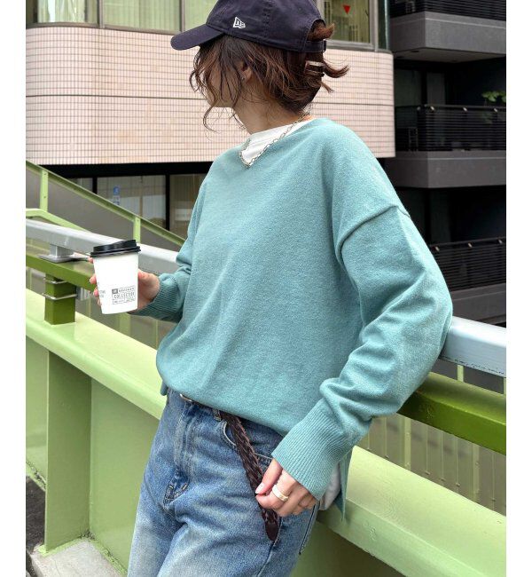 Lbc with Life「ソフトタッチアイレットVネックプルオーバー」|カーディガン|ミントグリーン