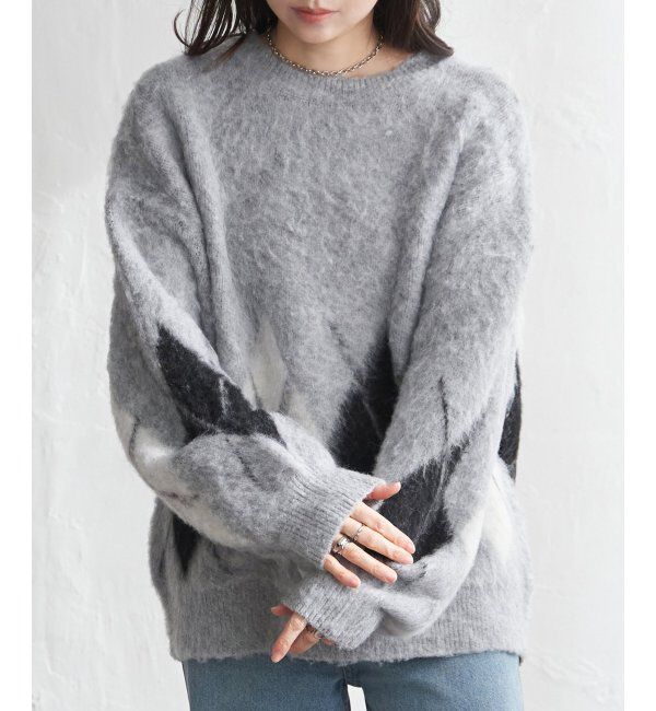 VENCE share style「アーガイルニットプルオーバー」|ニット・セーター|グレー