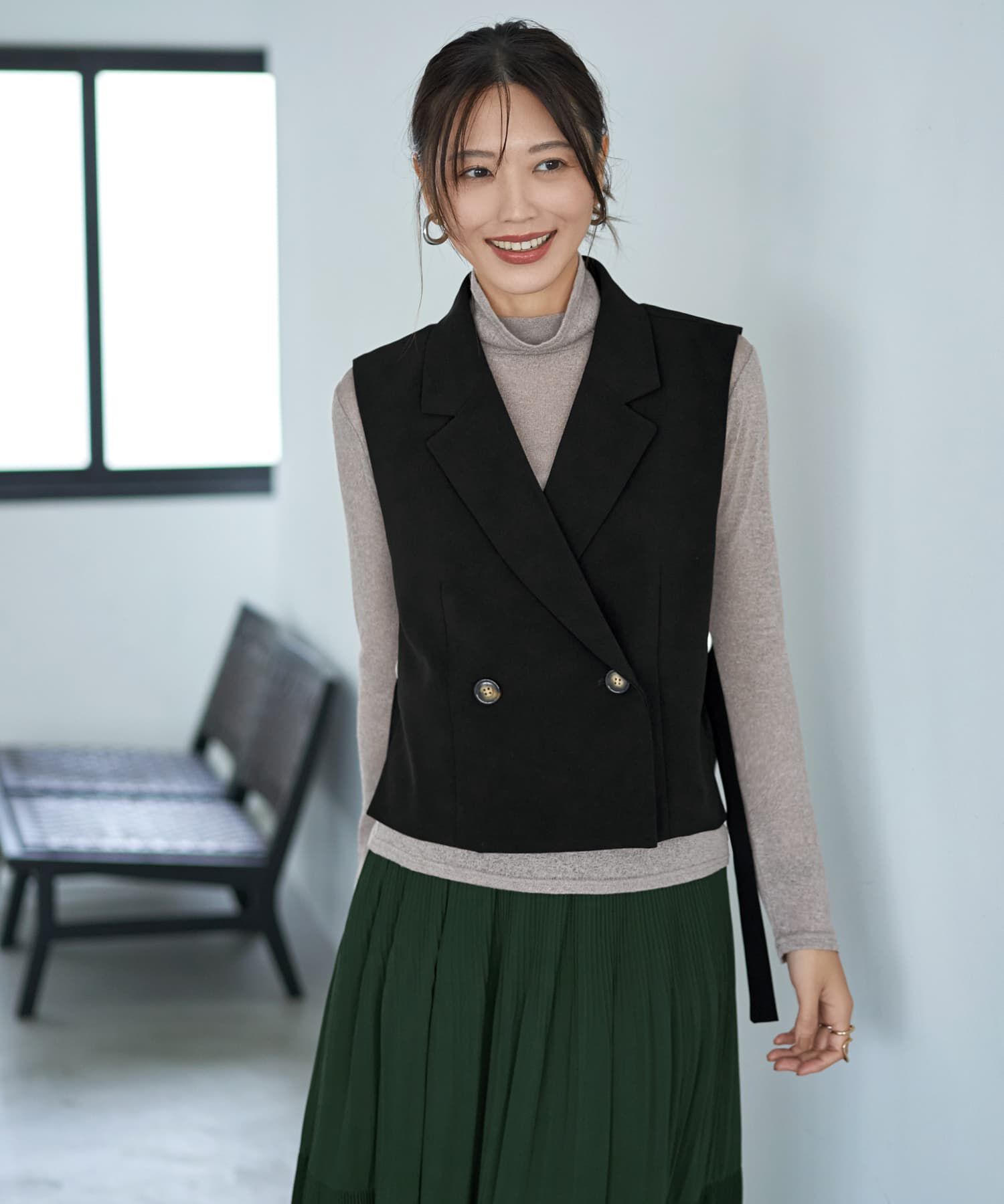 STYLE DELI「ショートジャケット型ベスト」|ベスト・ジレ|ブラック