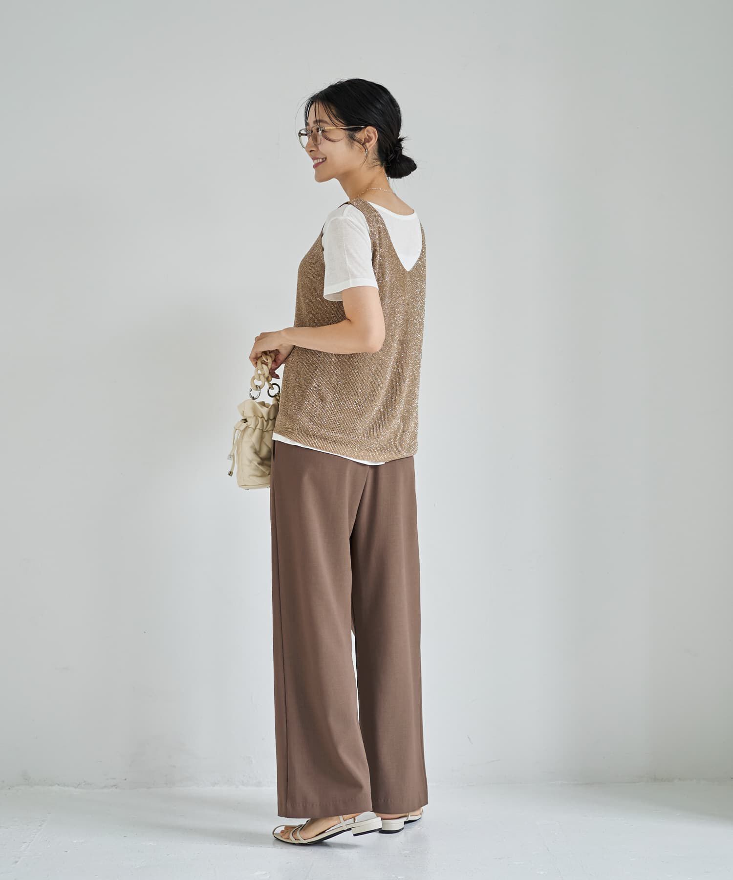 STYLE DELI「薄くて柔らかなラメVネックニットベスト」|ニット・セーター|