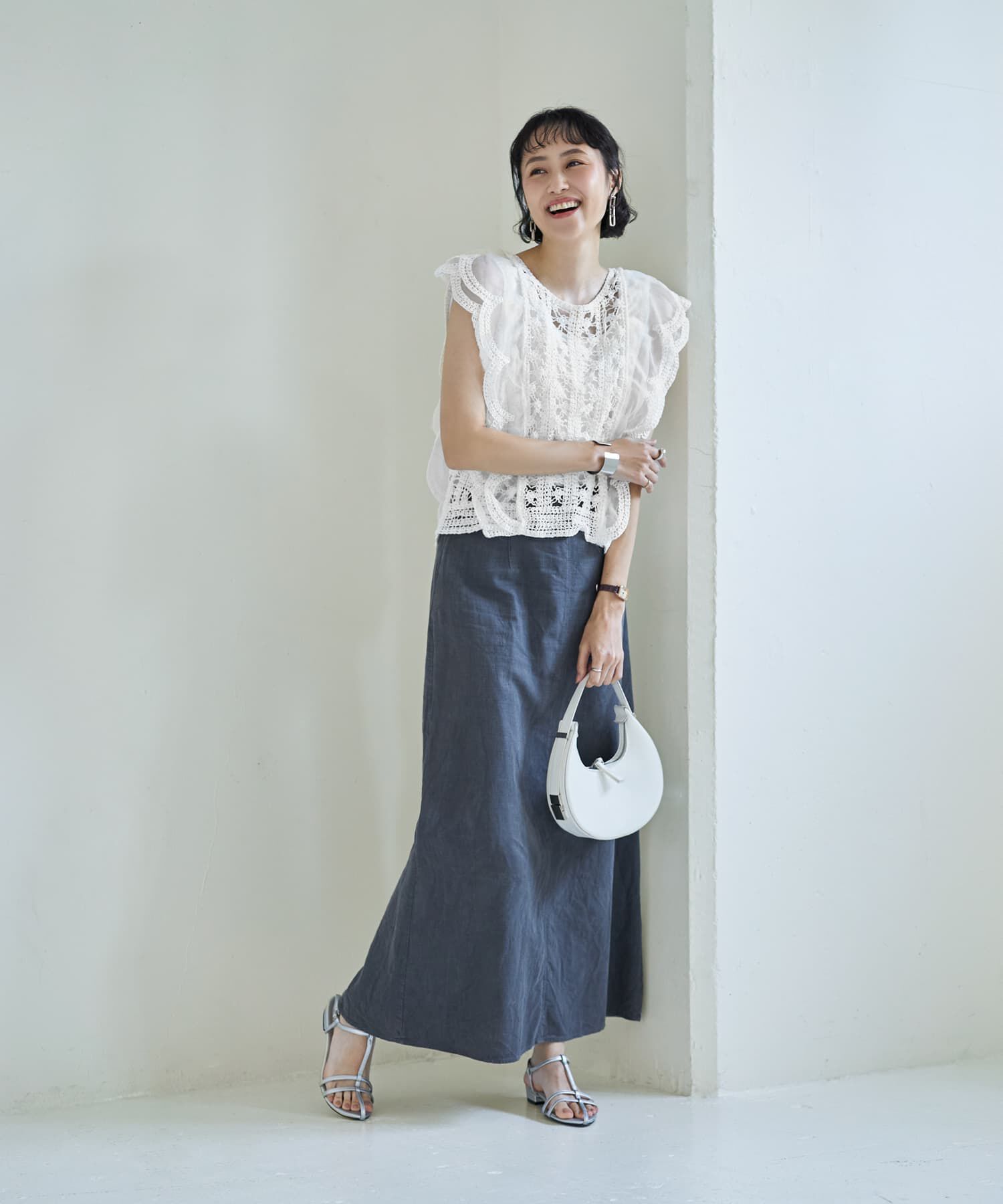 STYLE DELI「かぎ編みとチュールのレース風スカラップベスト」|ベスト・ジレ|