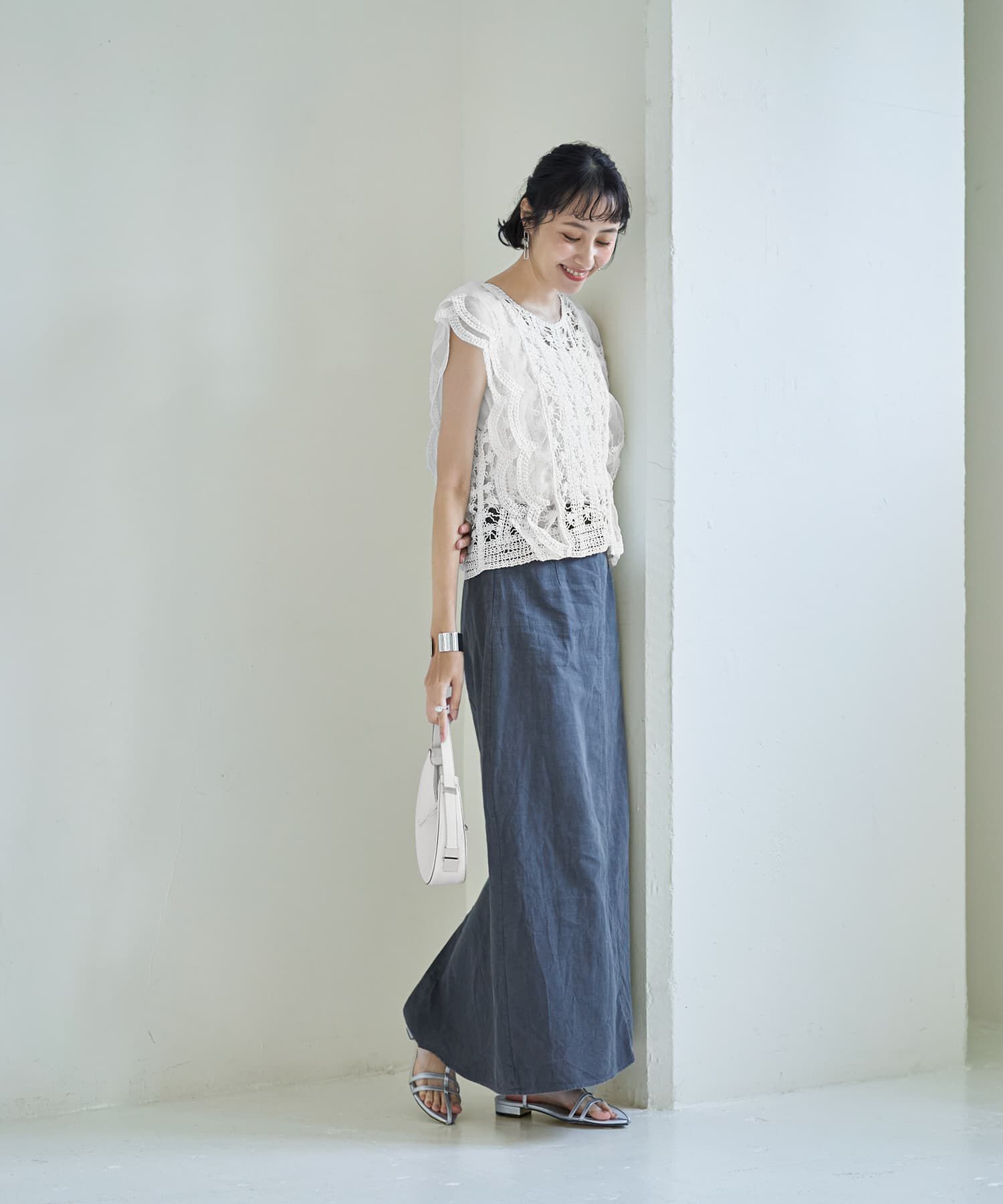 STYLE DELI「かぎ編みとチュールのレース風スカラップベスト」|ベスト・ジレ|