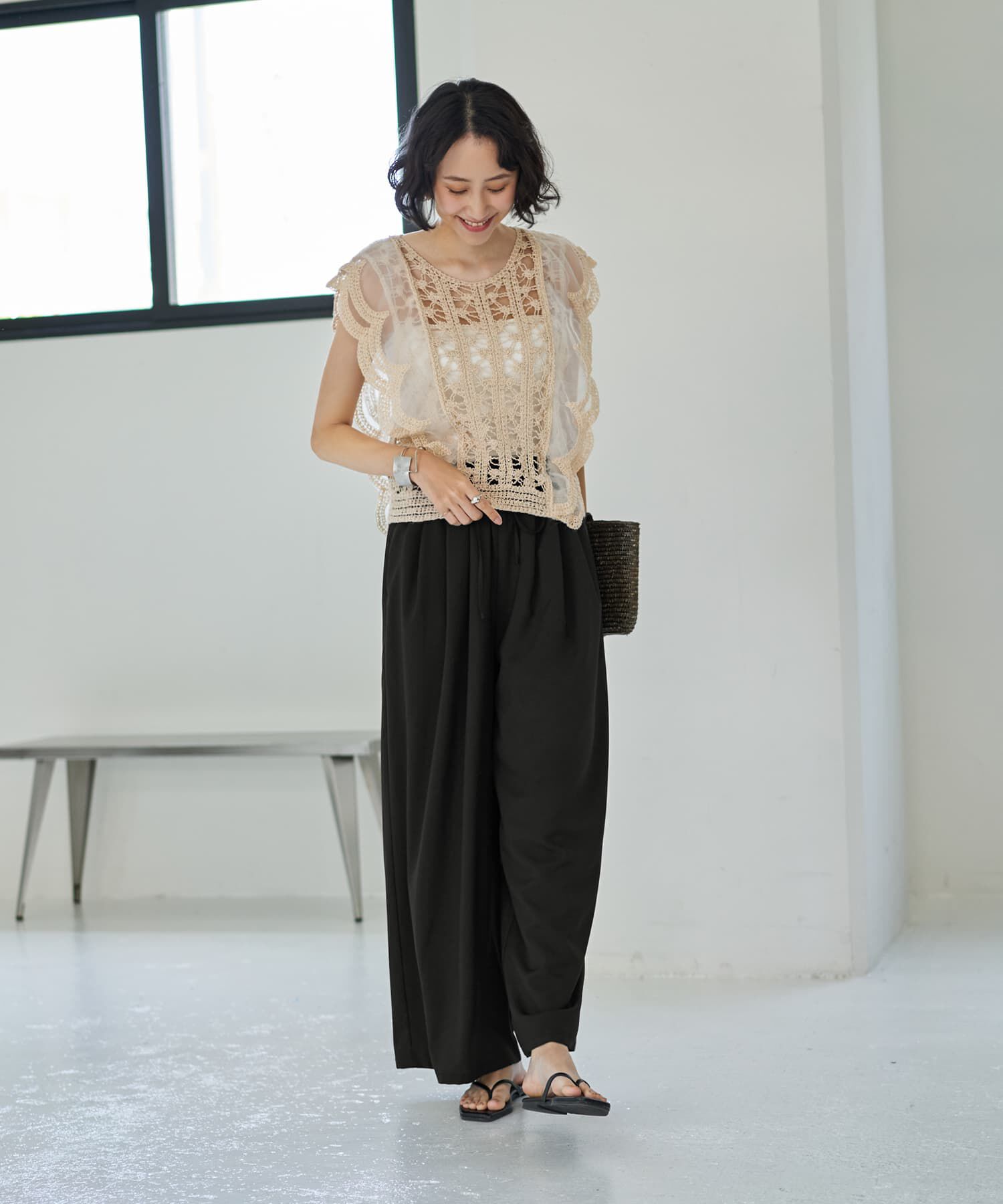 STYLE DELI「かぎ編みとチュールのレース風スカラップベスト」|ベスト・ジレ|