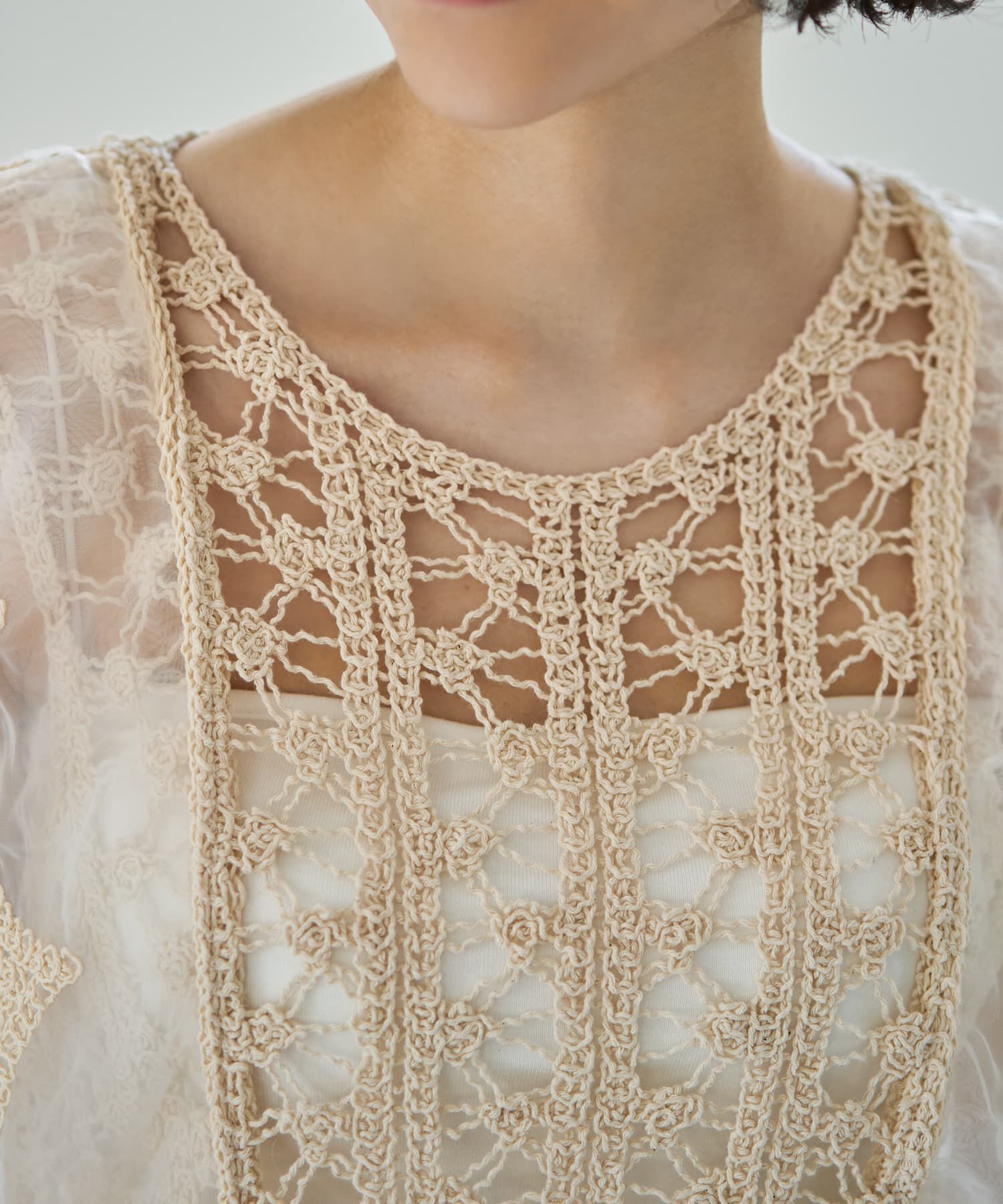 STYLE DELI「かぎ編みとチュールのレース風スカラップベスト」|ベスト・ジレ|